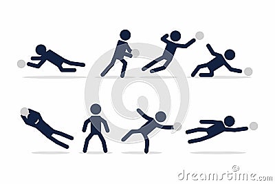 Set of football or soccer player, Goalkeeper actions poses stick figure. Vector Illustration