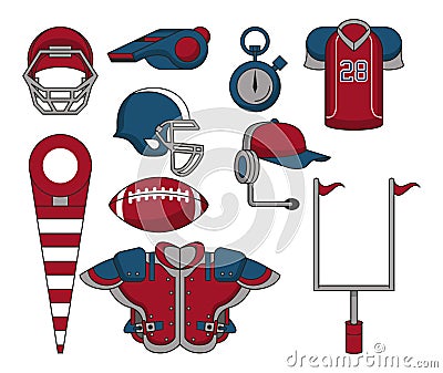 Set of football sport equipment cartoons collection Vector Illustration