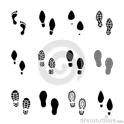 Set of footprints and shoeprints icons Vector Illustration