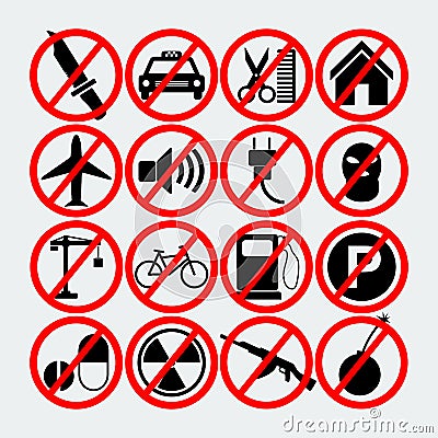 Set Of Forbidden Signs.Vector Illustration Vector Illustration