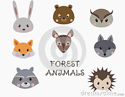 Set of forest animals faces Vector Illustration
