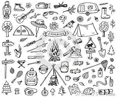 Set of forest camping icons Vector Illustration