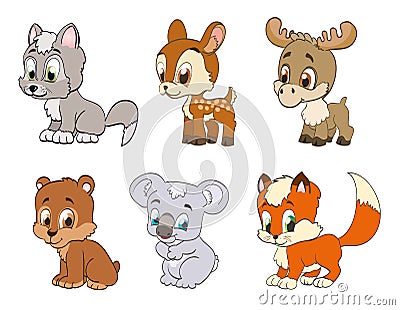 Set of forest cartoon animals Vector Illustration