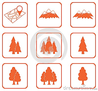 Set of forest and mountains icons Vector Illustration