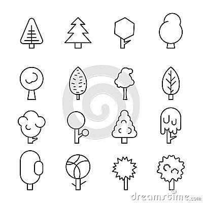 Set forest trees, evergreens coniferous trees and pine on white background Cartoon Illustration