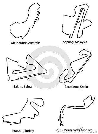 Set of Formula 1 circuits Vector Illustration