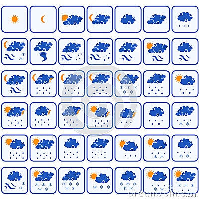 Set of forty two forecast color weather icons Vector Illustration