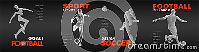 A set of fotball, soccer players drawing by lines with text Vector Illustration