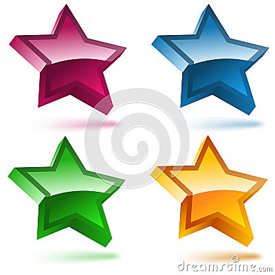 Set of four 3D shiny stars. Vector Illustration