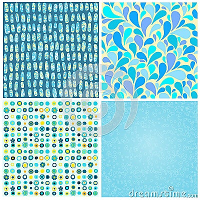 Set four abstract seamless backgrounds of blue color Vector Illustration