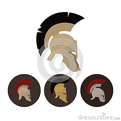 Set of four antique helmets, vector illustration Vector Illustration