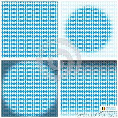 Set of four backgrounds for beer festival Oktoberfest. Flag of Bavaria. Blue rhombus and vignettes Vector Illustration