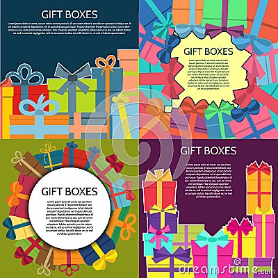 Set of four backgrounds with a colorful gift boxes Vector Illustration