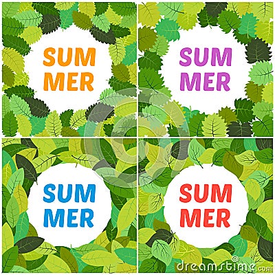 Set of four backgrounds with summer leaves with inscription summer Vector Illustration