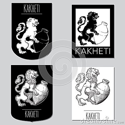 Set of four badges symbolizing Georgian wine making style Vector Illustration