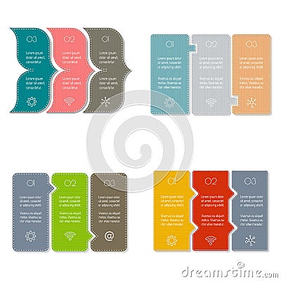 Set of four banner templates with three options. Vector Illustration