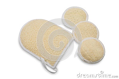 Set of four bath loofah washcloths Stock Photo