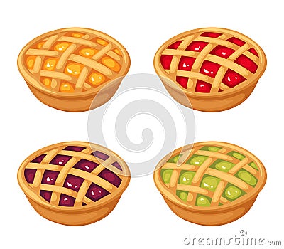 Set of four berry crumble pies. Vector illustration. Vector Illustration