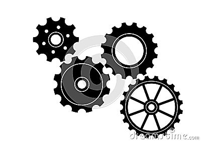 Set of four black glyph gears Vector Illustration