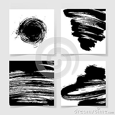 Set of four black ink brushes grunge square pattern Vector Illustration