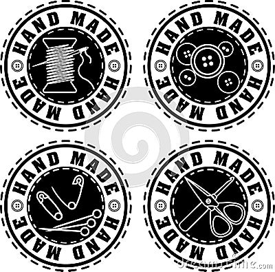 Set of four black rubber stamp solid style Hand made labels Stock Photo