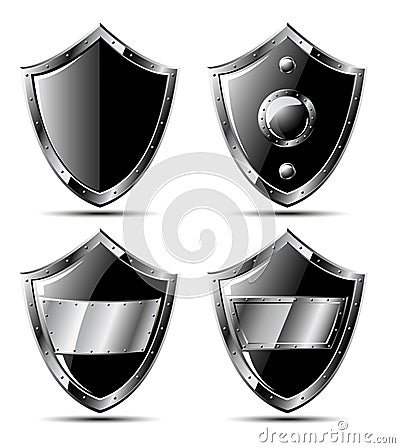Set of four black steel shields Vector Illustration