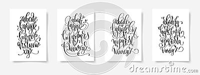 set of four black and white hand lettering alphabet design posters Vector Illustration