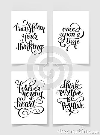 Set of four black and white handwritten lettering positive quote Vector Illustration