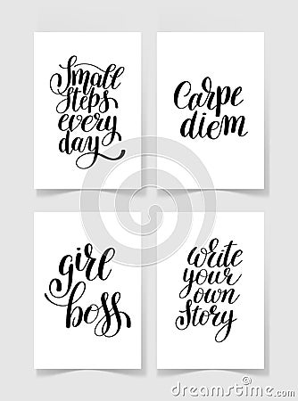 Set of four black and white handwritten lettering positive quote Vector Illustration