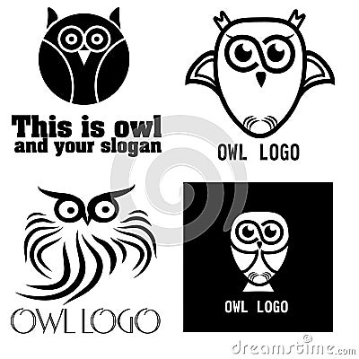 A set of four black and white logo owl Vector Illustration