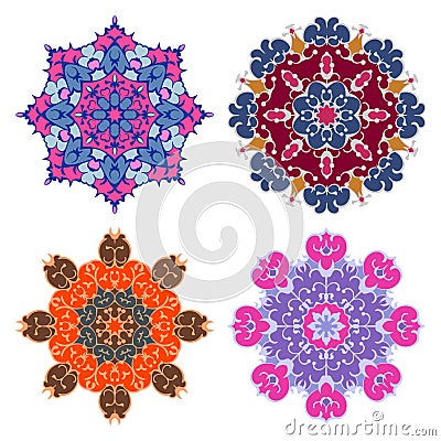 Set of four bright mandalas Vector Illustration