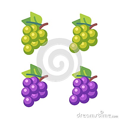 Set of four bunches of grapes. Fruit flat icons Vector Illustration