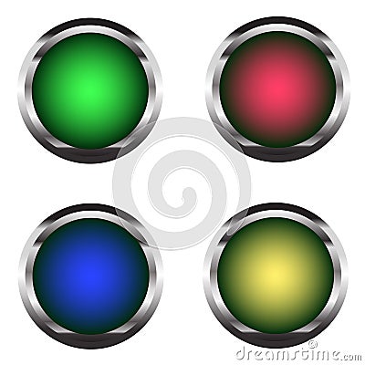 Set of four buttons with a metal base. Vector Illustration