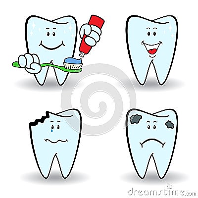 Set of four cartoon teeth Vector Illustration