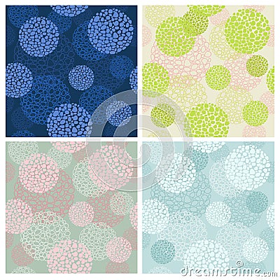 Set four color seamless backgrounds from abstract round forms Vector Illustration