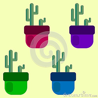 Set of four colored cacti in pots. vector illustration. Vector Illustration