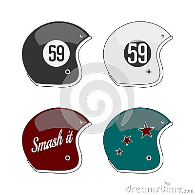 Set of four colored Football Helmets Vector Illustration