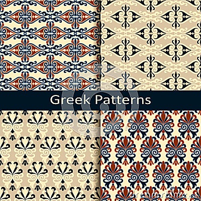 Set of four colorful ancient greek pattern designs Vector Illustration