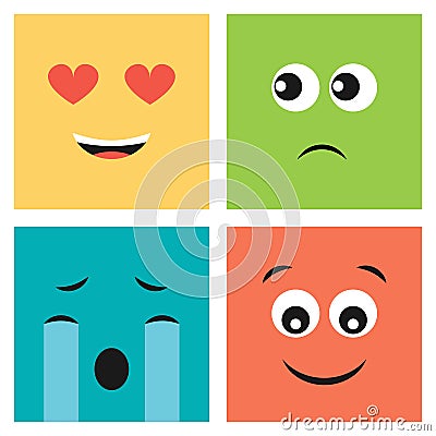 Set of four colorful emoticons with emoji faces Vector Illustration