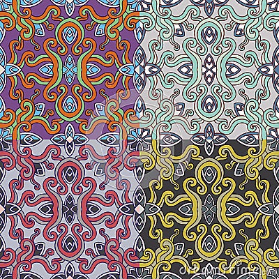 Set of four colorful seamless patterns. EPS-8. Vector Illustration