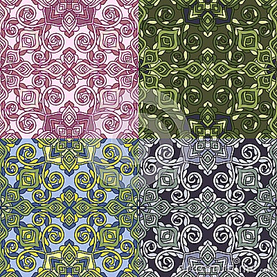 Set of four colorful seamless patterns. EPS-8. Vector Illustration