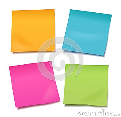 Set of four colorful vector blank post-it notes for your note or Vector Illustration