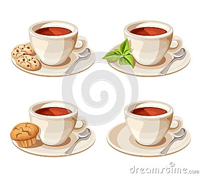 Set of four cups of tea. Vector illustration. Vector Illustration