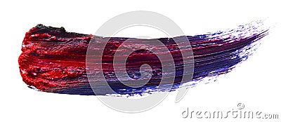 Set of four curved handmade oil paint brush strokes isolated isolated on white background. Detail or closeup brush stroke texture. Stock Photo