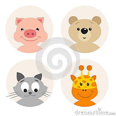 Set of four cute cartoon animal character Vector Illustration