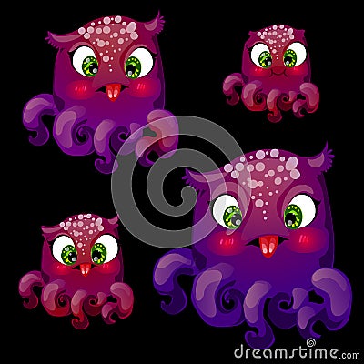 Set of four cute playful purple octopus Vector Illustration