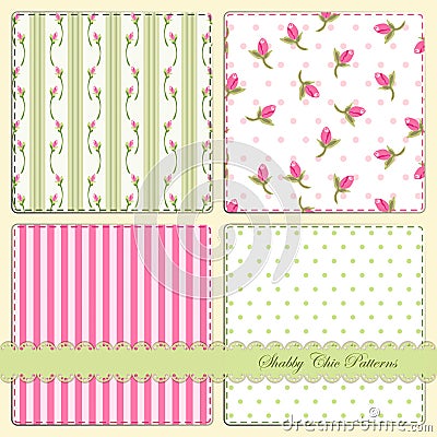 Set of four cute retro patterns in shabby chic style Vector Illustration