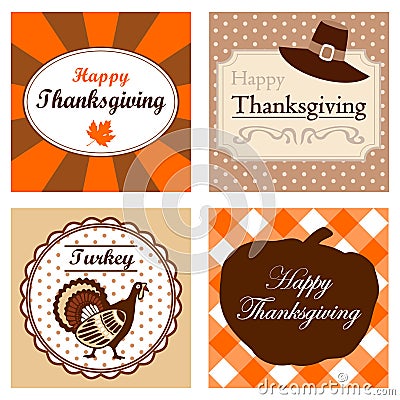 Set of four cute Thanksgiving cards invitations. V Vector Illustration