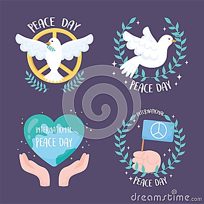 Set of four designs for the international day of peace Vector Illustration