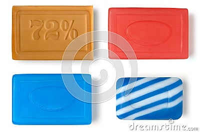 A set of four different bars of soap. Full depth of field. Stock Photo